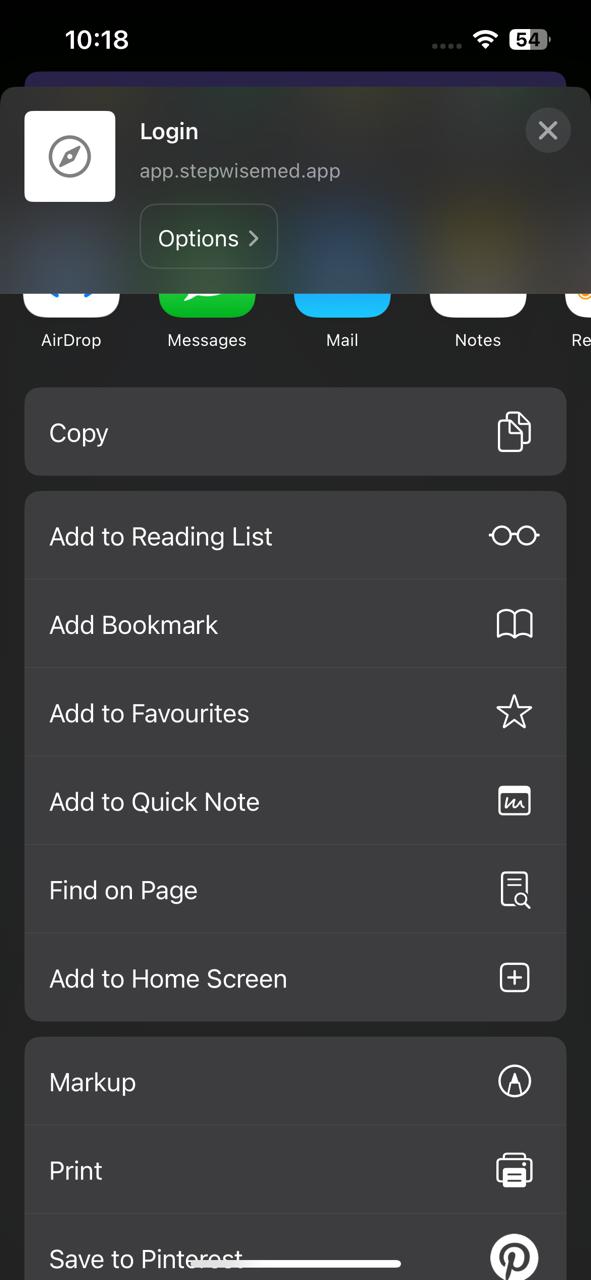 Safari share sheet — Add to Home Screen highlighted
